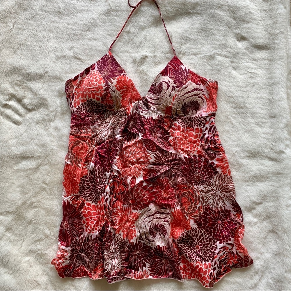 Beautiful! Bright floral 100% silk halter top